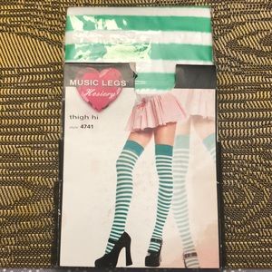 Striped green thigh hi hosiery